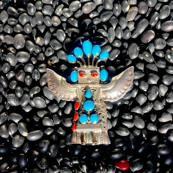 native American sterling Silver and Turquoise Kachina pendant - Picture 2 of 10